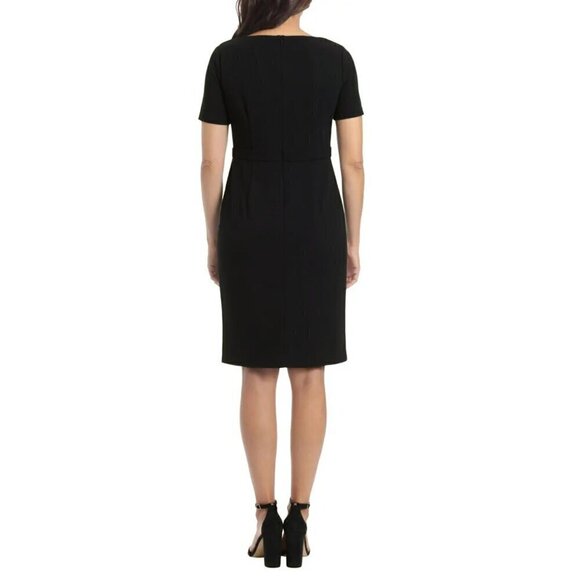 NWT London Times Women's Short Sleeve Gathered Neck Tie Sheath Mini Dress - Picture 6 of 8